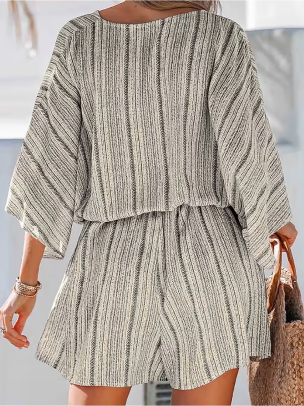 Cupshe belted striped Romper - Cream/Black - Picture 2 of 6